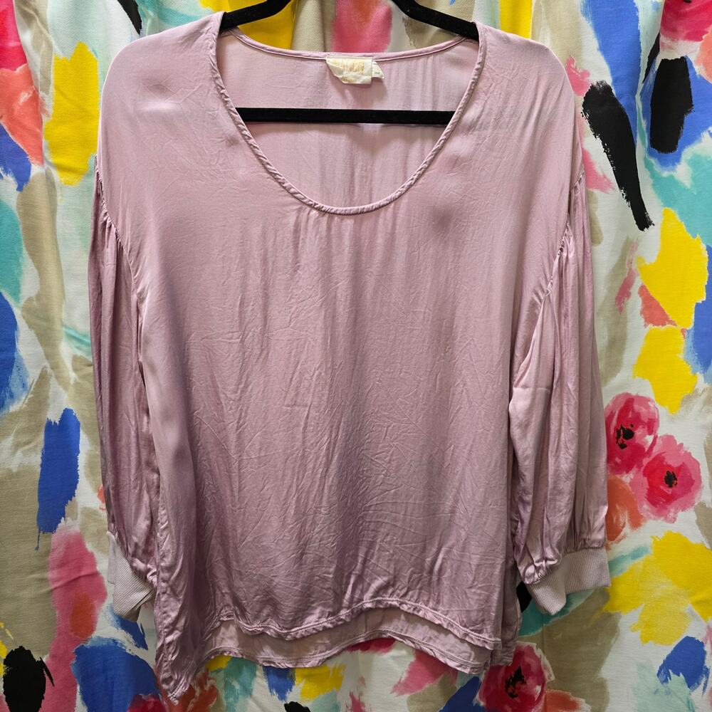 Nation‎ Los Angeles light pink girly silky puff sleeve scoop neck top size large